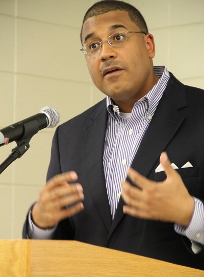 Frank Rose, deputy assistant secretary for space and defense policy bureau of arms control, verification and compliance for the United States Department of State, who served as the keynote speaker at the annual Charles County Public Schools, Space Foundation Educational Exchange held July 30 at North Point High School.