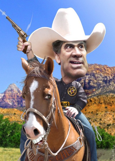 Caricature of Rick Perry by artist DonkeyHotey via Flickr.