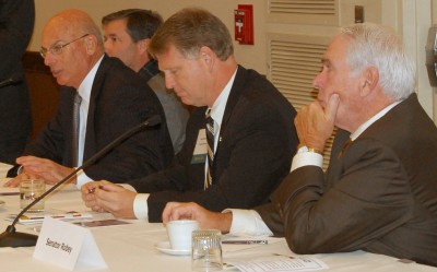 From left: Sens. Ed Kasemeyer, Allan Kittlman and Jim Robey at Howard County Chamber breakfast. (Photo courtesy of George Berkheimer, The Business Monthly)