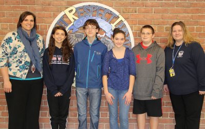 Pictured are the MathCounts team from Milton M. Somers Middle School. The team from Somers earned a fourth-place overall win among 18 competing teams. The top four teams advance to the state level. Pictured, from left, are Jennifer Craigmile, Somers mathematics teacher and team coach, students Elizabeth Saoud, Ethan Walker, Sydney Marohn-Johnson and Michael Gill, and Jessica Stiver, Somers mathematics teacher and team coach.