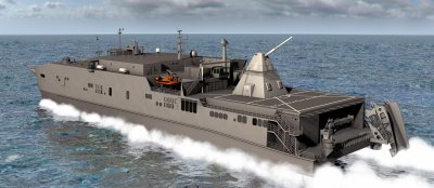 DAHLGREN, Va. - An artist rendering shows the Office of Naval Research-funded electromagnetic railgun installed aboard the joint high-speed vessel USNS Millinocket (JHSV 3). Chief of Naval Operations Adm. Jonathan Greenert - who observed an electromagnetic railgun firing on Sept. 4, 2014 during his visit to Naval Surface Warfare Center Dahlgren Division (NSWCDD) - described the technology as "our future surface weapon" during an All Hands call. The railgun is a long-range weapon that launches projectiles using electricity instead of chemical propellants and is currently undergoing testing at Naval Sea Systems Command, Dahlgren Division. (U.S. Navy photo illustration/Released)