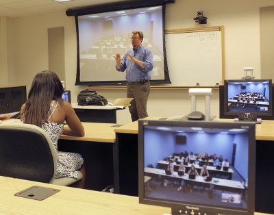 CSM Associate Professor of Language and Literature Dave Robinson, who teaches LAN 1080 Popular Culture, lectures students at the La Plata Campus and dually enrolled students at La Plata High School through the pilot Access CSM program. (Submitted photo)