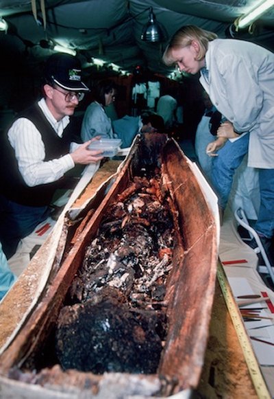 Smithsonian forensic anthropologist Kari Bruelheide and her team examine the 17th Century woman believed to be Anne Wolseley Calvert. (Photo courtesy Historic St. Mary's City)