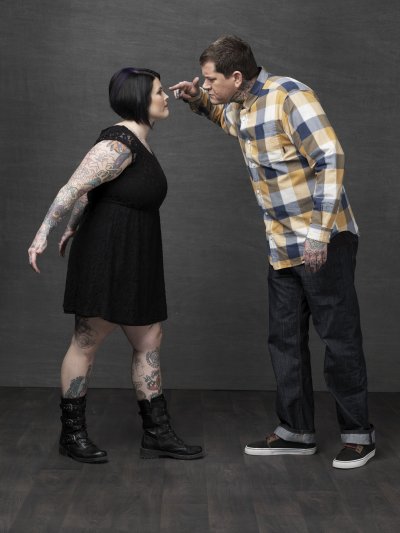 Duffy Fortner and her personal tattoo rival, and former mentor, Dave Kruseman, Owner of Oldeline Tattoo in Hagerstown. (Photo courtesy of Spike TV)