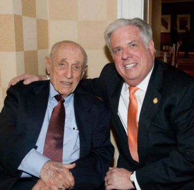 Former Gov. Marvin Mandel at his 95th birthday celebration in Mary with Gov. Larry Hogan. (Photo courtesy of Governor's Office)