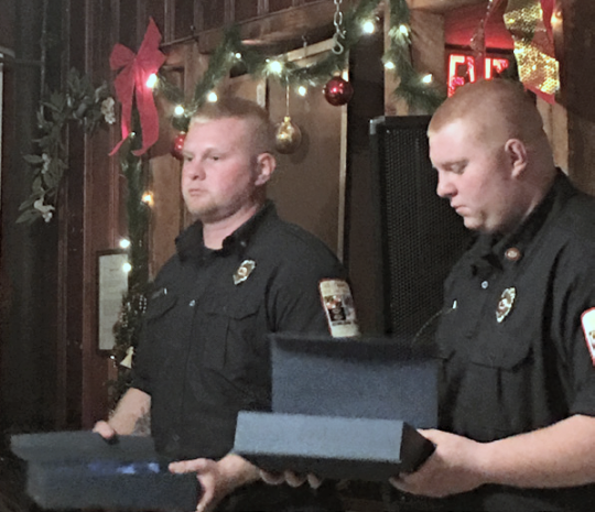 Brandon Wible and Tyler Insley from the Hollywood Volunteer Fire Department were awarded the Loyal Order of Moose Valor award by the Patuxent Lodge. (Submitted photo)