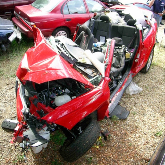The aftermath of Amber Marie Rose's fatal crash on July 29, 2005. A Washington Post story quotes police citing alcohol and speed as factors in the accident. Police also reported that Rose was not wearing seat belts. However, the airbags did not deploy, reportedly due to the ignition switch failure. (Photo: National Highway Traffic Safety Administration)