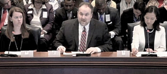 Melissa Broome of Working Families; Del. Luke Clippinger; and Dr. Lena Sun give testimony. (Photo: MarylandReporter.com)