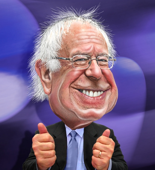 This caricature of Bernie Sanders was adapted from a Creative Commons licensed photo by Nick Solari available via Wikimedia. Created by DonkeyHotey, via Flickr, using Creative Commons license.