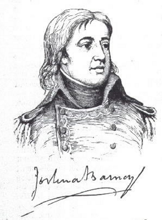Sketch of Joshua Barney circa 1800. Barney (6 July 1759 – 1 December 1818) was an American Navy officer who served in the Continental Navy during the Revolutionary War. He later achieved the rank of commodore in the United States Navy and also served in the War of 1812. He was born in Baltimore. --Wikipedia
