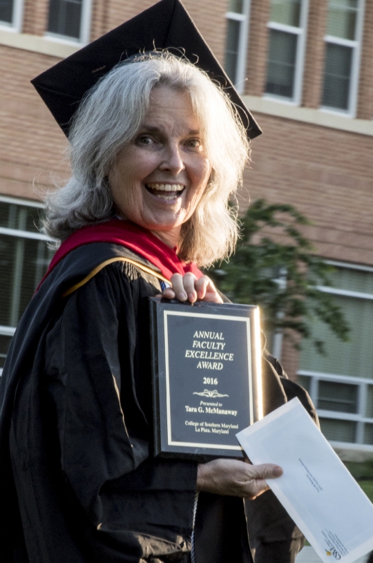 Tara McManaway, professor and coordinator of the massage therapy program at the College of Southern Maryland, received CSM's Annual Faculty Excellence Award Honoring Permanent Faculty during spring 2016 commencement ceremonies.