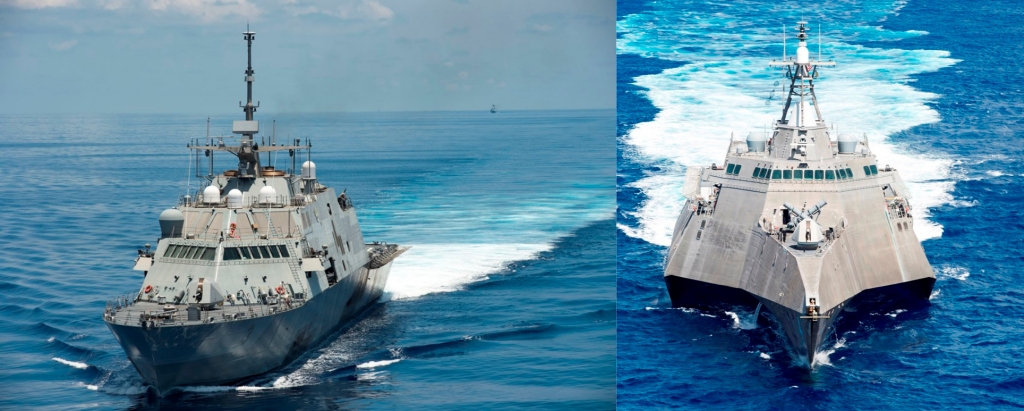 Left Photo: SOUTH CHINA SEA (May 11, 2015) - The littoral combat ship USS Fort Worth (LCS 3) conducts patrols in international waters of the South China Sea near the Spratly Islands. Naval Surface Warfare Center Dahlgren Division (NSWCDD) engineers successfully completed the restrained firing test of the Longbow Hellfire missile for the Littoral Combat Ship Surface-to-Surface Missile Module, the Navy announced on Oct. 6, 2016. "This critical test concludes another vital step in a series of efforts that will lead to the fielding of this tremendous capability to LCS and to the Fleet," said Capt. Ted Zobel, program manager for the LCS Mission Module Program. (U.S. Navy photo by Mass Communication Specialist 2nd Class Conor Minto/Released)

Right photo: PACIFIC OCEAN (Oct. 6, 2016) - Littoral combat ship USS Coronado (LCS 4) patrols the Pacific Ocean during flight operations in the 7th Fleet area of operation. Naval Surface Warfare Center Dahlgren Division (NSWCDD) engineers successfully completed the restrained firing test of the Longbow Hellfire missile for the Littoral Combat Ship Surface-to-Surface Missile Module, the Navy announced on Oct. 6, 2016. "This critical test concludes another vital step in a series of efforts that will lead to the fielding of this tremendous capability to LCS and to the Fleet," said Capt. Ted Zobel, program manager for the LCS Mission Module Program. (U.S. Navy photo by Petty Officer Second Class Michaela Garrison/Released)