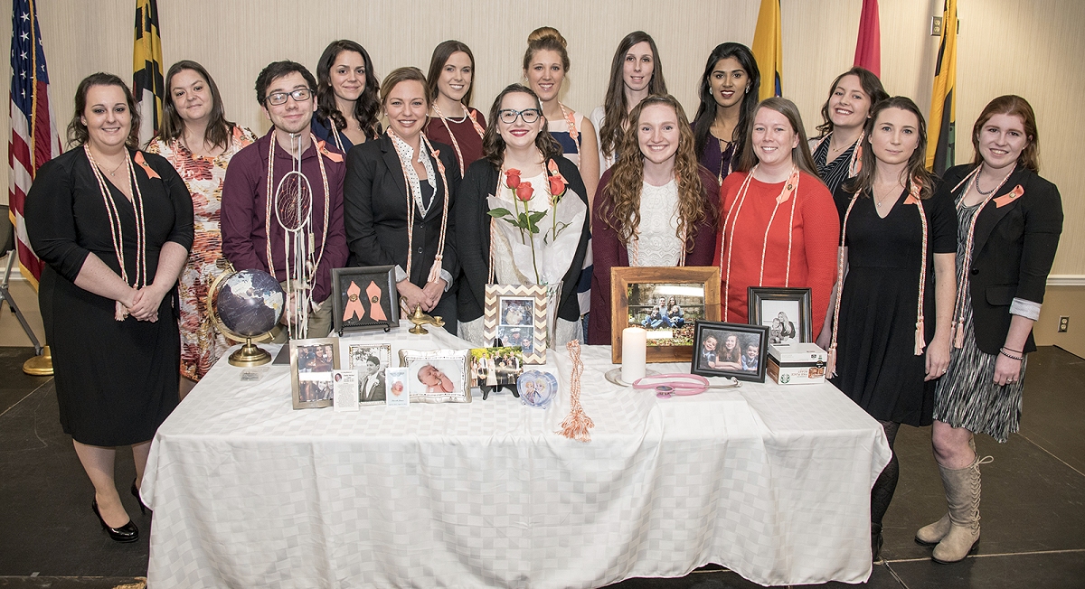 The 15 nursing student inducted into Alpha Omega, CSM's chapter of the Organization for Associate Degree Nursing (OADN) Alpha Delta Nu Honor Society include, front row from left, Eileen Parry, Dylan Pauley, Rachel Kagle, Amanda Mason, Megan Attick, Maria Davenport and Ashleigh Maloney and, in back, Rebecca Mueller, Erin Park, Michaela Friason, Hannah Heathman, Holly Miller, Sana Qureshi, Naomi Logue and Dana Stewart.