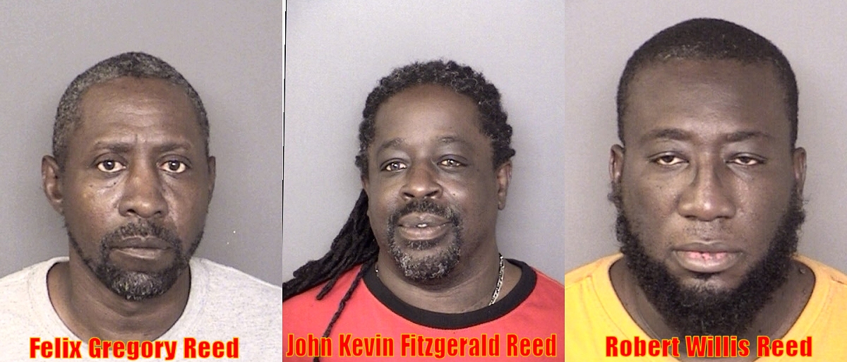 Felix Gregory Reed, John Kevin Fitzgerald Reed and Robert Willis Reed. (booking photos via SMCSO)