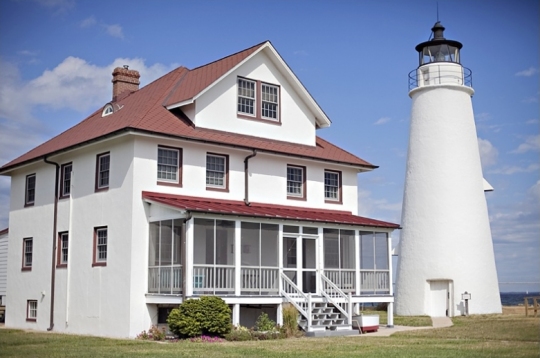 Exterior view of the Cove Point Lighthouse.