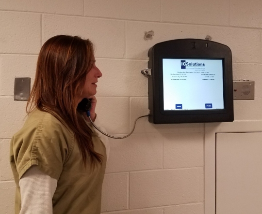 A "Video visitation system" terminal hangs on the wall of the st. Mary's County jail in Leonardtown. (Photo courtesy of SMCSO)