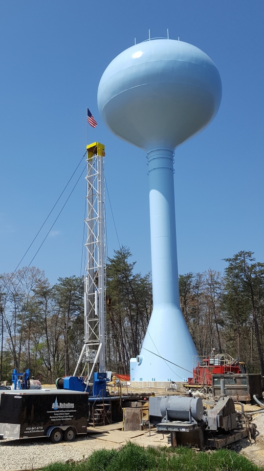 The new Charlotte Hall elevated Water Storage Tower (WST) near the Maryland Transit Administration Park and Ride Facility on MD Route 6 will serve the Charlotte Hall Town Center. (Photo courtesy of MetCom)
