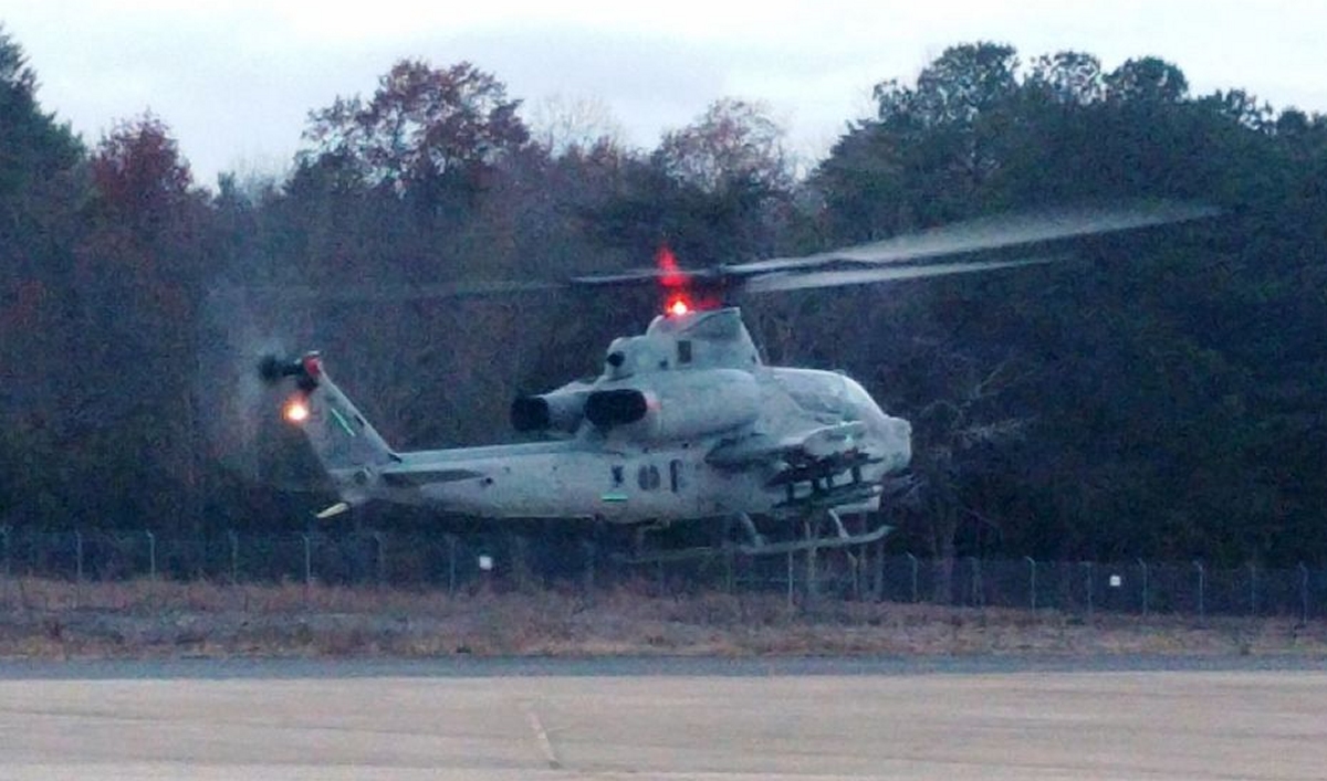 The Navy conducts first Joint Air-to-Ground Missile (JAGM) flight test on the AH-1Z helicopter Dec. 5 at Naval Air Station Patuxent River, Md. (U.S. Navy photo)