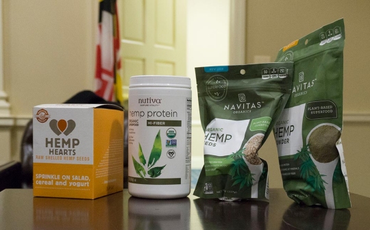 : A group of hemp seeds and products on display at the Abell Foundation Hemp forum on Friday, Feb. 2, 2018, in Annapolis, Md. The panel detailed the many uses for hemp seeds such as fiber, fuel, food and medicine. (Photo: Layne Litsinger)