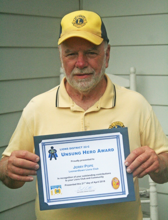 Jerry Pope has been volunteering with the Leonardtown Lions Club since 1989 and has managed their vision and hearing assistance program for almost as long.
