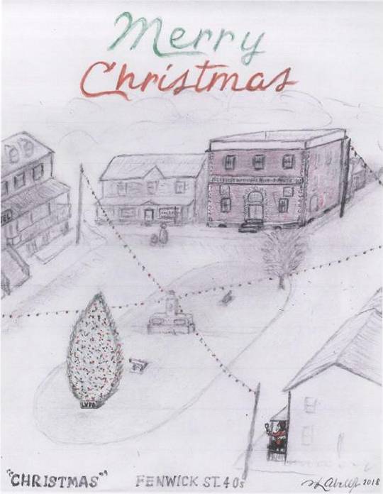 One of Abell's sketches of old Leonardtown during Christmas.