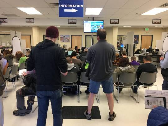It was standing room only at the MVA's Columbia office at 9:30 a.m. Feb. 13. (MarylandReporter.com photo)