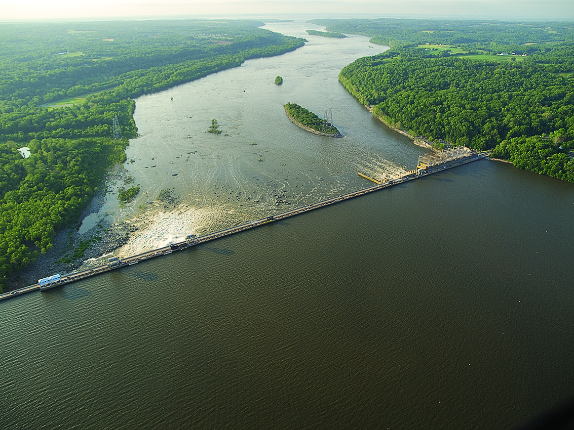 The buildup of sediment behind Conowingo Dam on the Susquehanna River is one example of a vastly larger environmental problem with growing full. (Photo: Dave Harp)