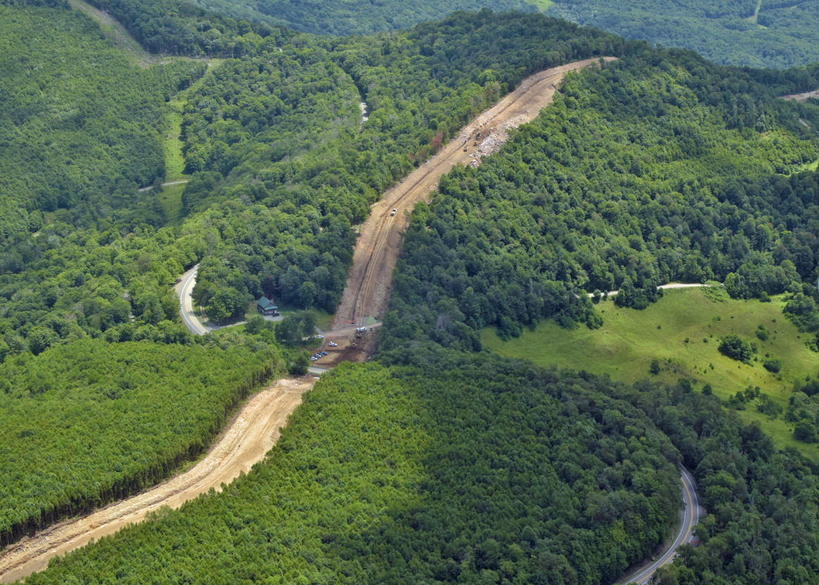 A view of the Atlantic Coast Pipeline project across Point Mountain in West Virginia’s Randolph County. (Photo courtesy of the Dominion Pipeline Monitoring Coalition, pipelineupdate.org.)