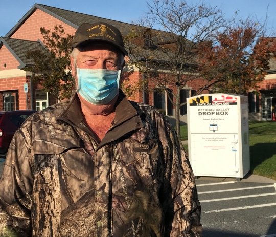 Kent Island, Maryland, farmer William Snyder, 69, voted for President Trump on Election Day 2020 because he says the president "cares" and has helped farmers. (Brenda Wintrode)