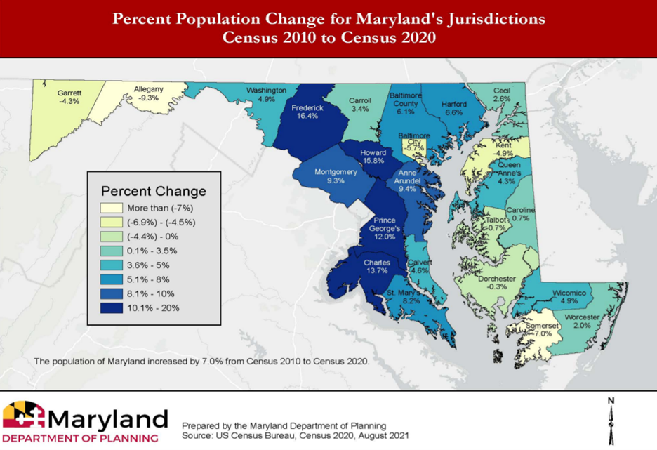 Maryland counties saw uneven population growth since the 2010 census. Screenshot/Maryland Department of Planning.