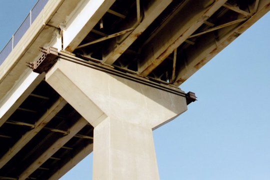In addition to the two lane bridge being a daily bottleneck for commuters, design deficiencies resulted in the placement of these steel support braces being installed many years ago to stabilize the concrete structures. While the SHA maintains that the bridge is safe, it still causes concern among many citizens. (somd.com file photo)
