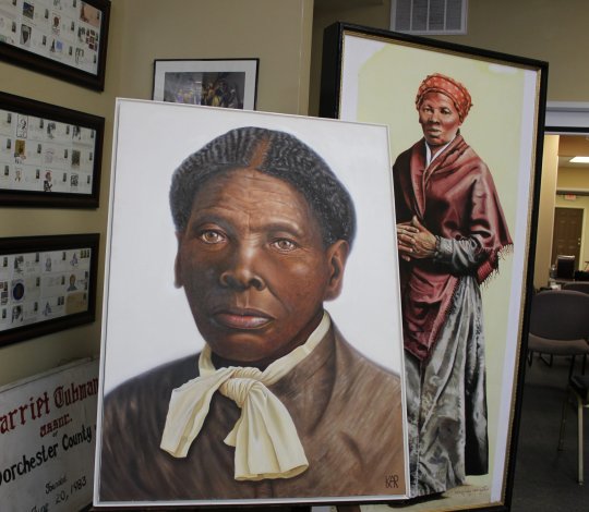 Portraits of Underground Railroad abductor Harriet Tubman sit on display in the Harriet Tubman Museum and Educational Center. (Photo: Kaitlyn Levinson)