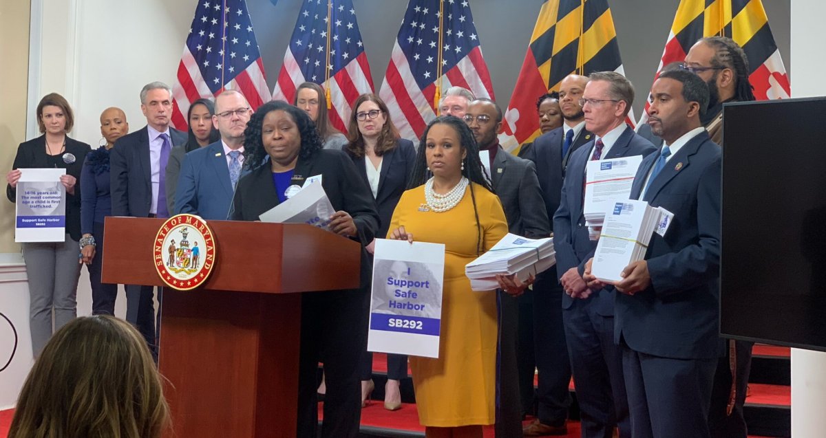 A coalition of state's attorneys and victim advocates show their support for Senate Bill 292 in the Senate media center on March 14, 2023. (Photo: Michelle Larkin).